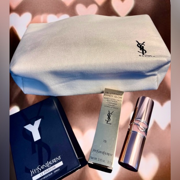 YSL NIB 3Pc Trousse Pouch, Candy Glaze Lipstick & Sample Y Parfum spray - Picture 14 of 14